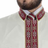 Bursevi Muslim Long Kurta Mens Cream Thobe with Bordures, Jubbah,Galabiyya, Jubbah, Muslim Long Kurta