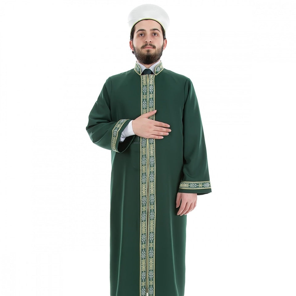 Ashaab Green Bordered Jubbah XS, S, M, L, XL, XXL Thobe, Galabiyya, Jubbah, Thawb, Abaya, Robe, Jubba, Muslim Clothing