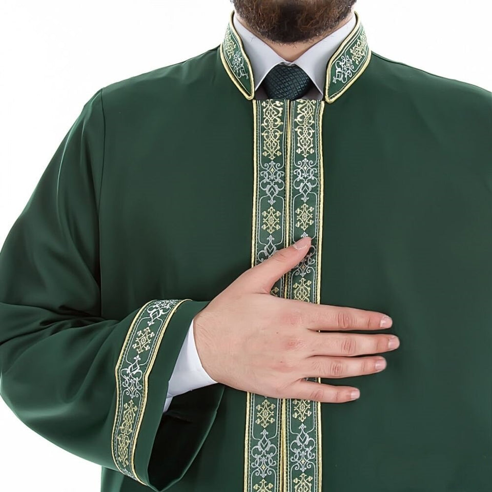 Ashaab Green Bordered Jubbah XS, S, M, L, XL, XXL Thobe, Galabiyya, Jubbah, Thawb, Abaya, Robe, Jubba, Muslim Clothing
