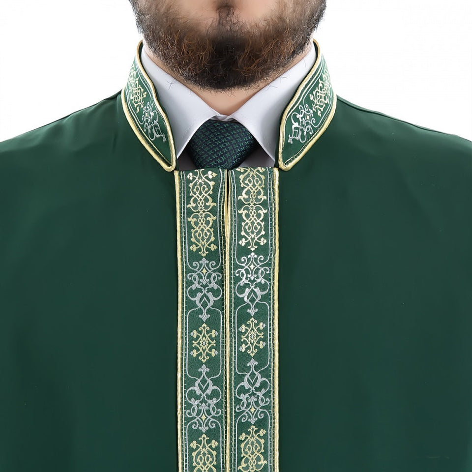 Ashaab Green Bordered Jubbah XS, S, M, L, XL, XXL Thobe, Galabiyya, Jubbah, Thawb, Abaya, Robe, Jubba, Muslim Clothing
