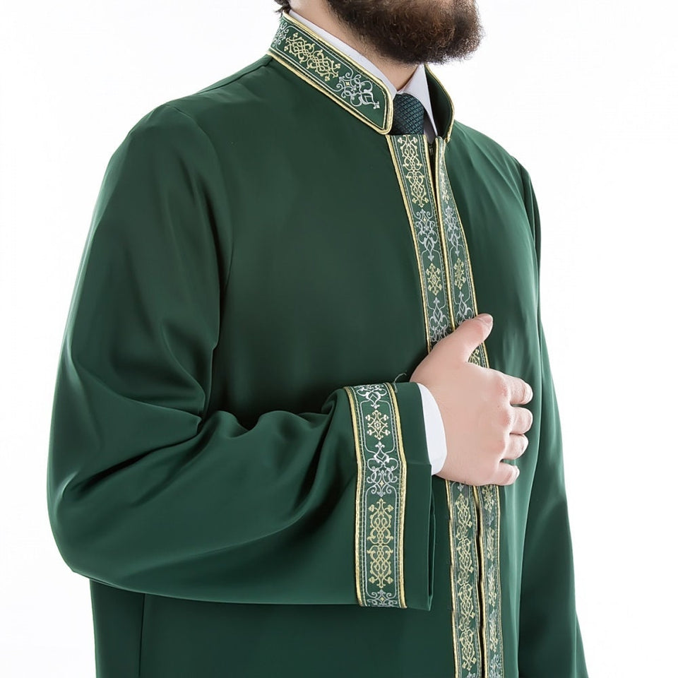 Ashaab Green Bordered Jubbah XS, S, M, L, XL, XXL Thobe, Galabiyya, Jubbah, Thawb, Abaya, Robe, Jubba, Muslim Clothing