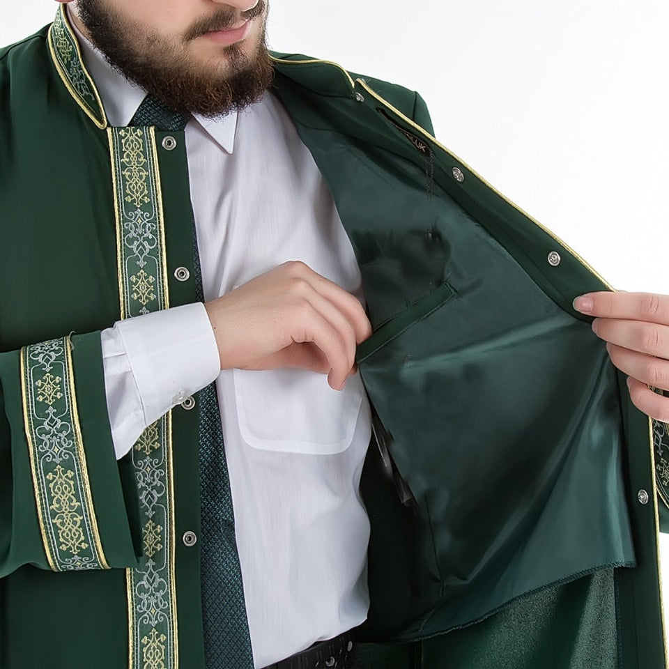 Ashaab Green Bordered Jubbah XS, S, M, L, XL, XXL Thobe, Galabiyya, Jubbah, Thawb, Abaya, Robe, Jubba, Muslim Clothing