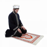 Muntanaa Mens Islamic Wear Navy Blue Thobe with Bordures | Navy blue Long Kurta | Jubbah | Galabiyya | Jubbah | Muslim Long Kurta