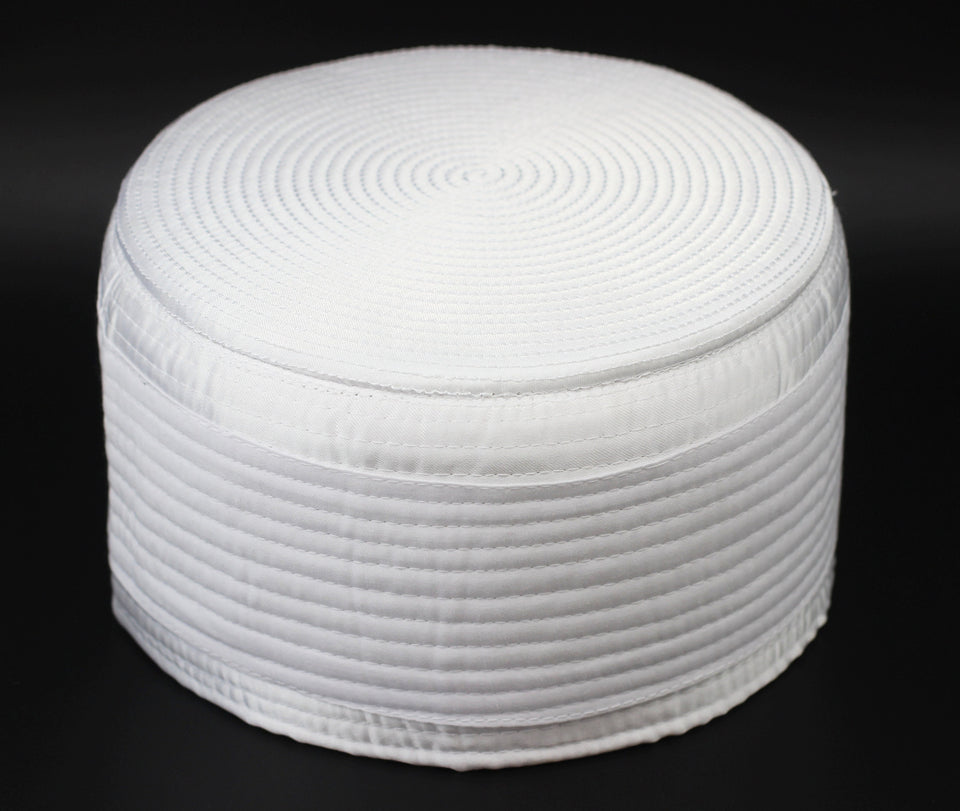 White embroidered circle Taqiyah, Sunnah Wear, muslim hat, Muslim cap, Islamic gift, koofi, Prayer Hat, Men Kufi, Crochet Kufi, WHTB