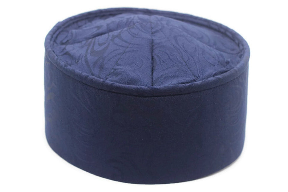 New Model Handmade Rigid Navy Blue Muslim Kufi Hat Taqiya Takke Peci Prayer Cap, Turkish Muslim Islamic Hat Skull Cap