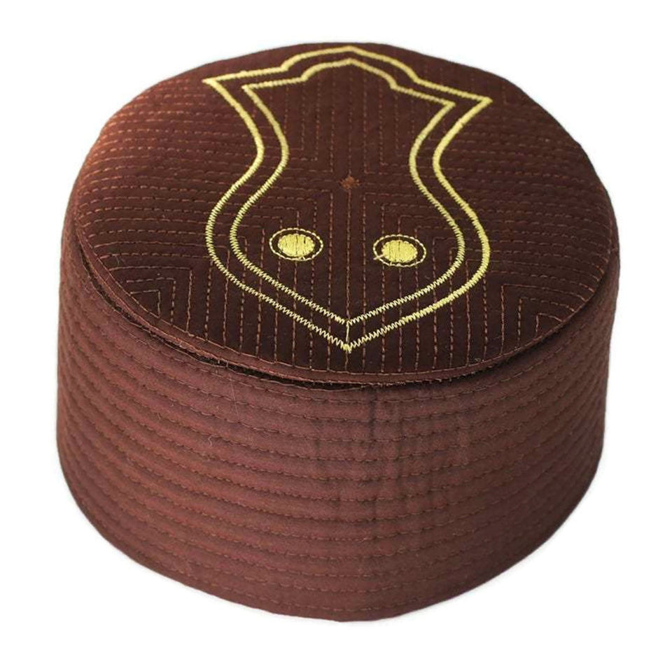 Brown embroidered Nalain Taqiyah, Sunnah Wear, muslim hat, Muslim cap, Islamic gift, koofi, Prayer Hat, Men Kufi, Crochet Kufi, WHTB