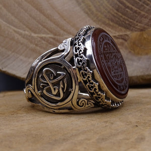 Muhru Suleiman Sterling Silver Ring, Mens Ring, Agate Stone, Persolized Signet Ring