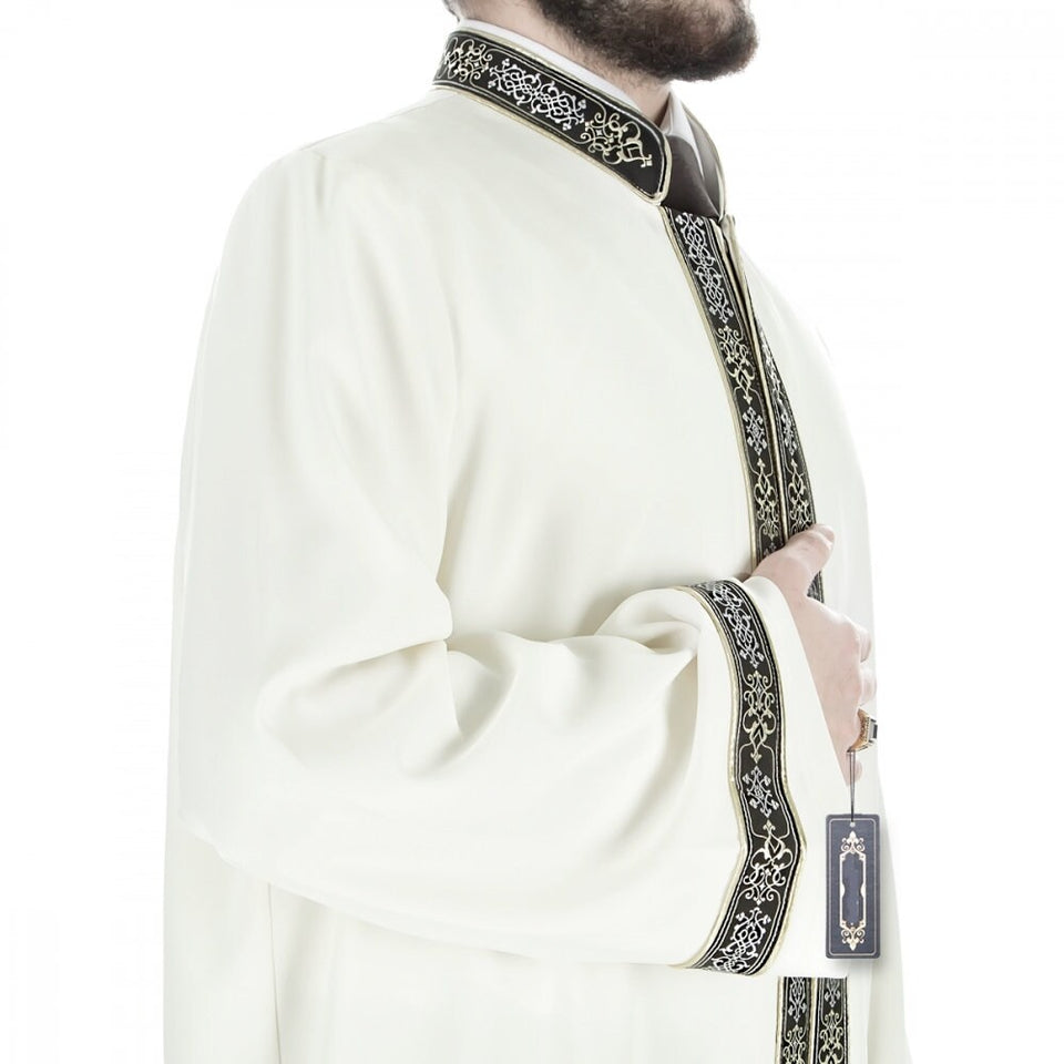 Mens Islamic Wear cream Thobe with Bordures - Muslim Long Kurta - Jubbah - Muslim dress - Galabiyya, Jubbah, Muslim Long Kurta
