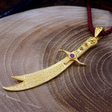 Handmade Gold Plated 925 Sterling Silver Zulfiqar Necklace, Silver Necklace, Ottoman Calligraphy Jewelry, Custom Jewelry