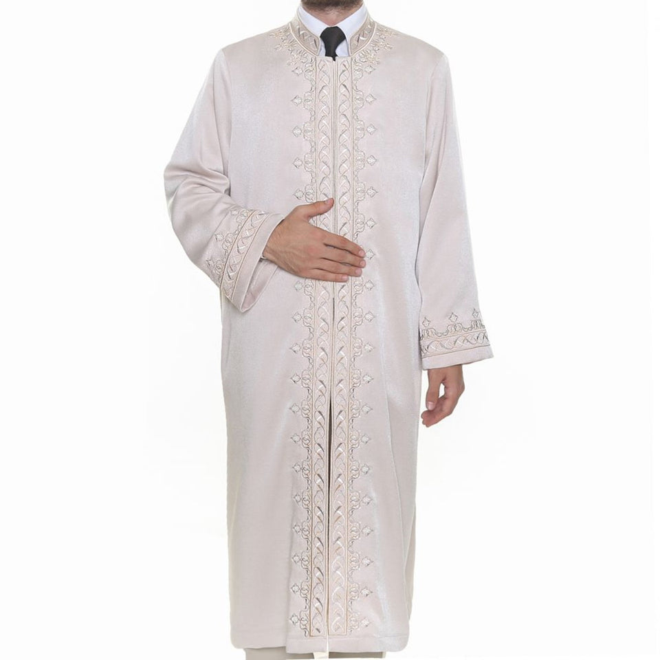 Lux Cream Tawheed Muslim Long Kurta  S, M, L, XL Islamic Mens Wear, Cubbe, Thobe, Jubbah, New Season - islamicbazaar