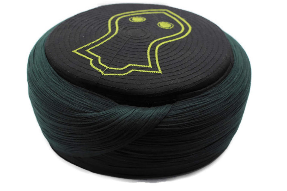 Handmade Black & Green Sarik, Takke, Islam Prayer Hat with The Nalayn Green Kofi, Kufi Cap, صلاة, Muslim Men's Hat Cap, Skul cap
