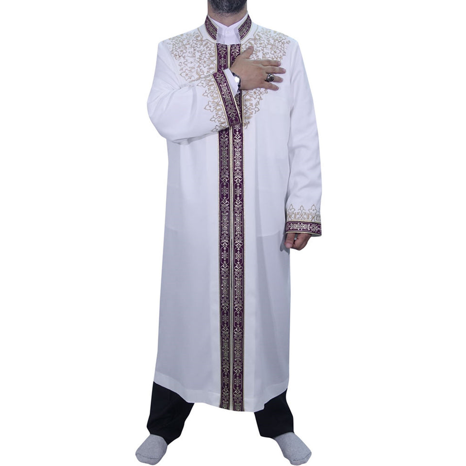 Sahzada S, M, L, XL  Embroidered Cream Jubbah, Islamic Mens Wear, Mens Abaya, Thobe, Galabiyya, Long Kurta, Lux Cubbe AKCN01