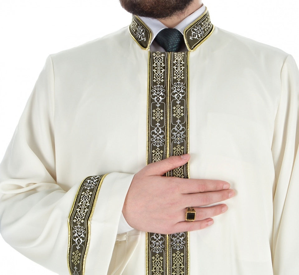 Erwa Muslim Long Kurta  S, M,  Islamic Mens Wear, Bordured Thobe, Galabiyya, Jubbah, Disdashas, Cübbe, Islamic Clothing for Men