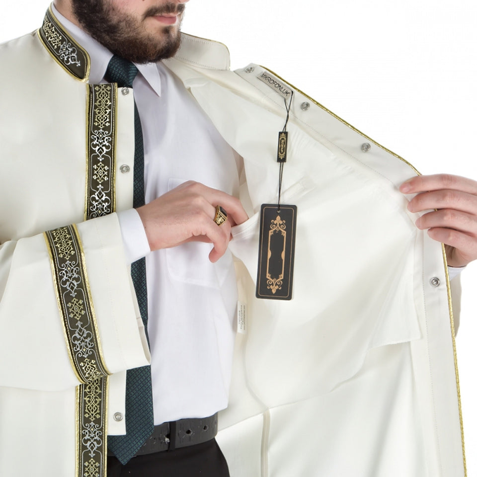 Erwa Muslim Long Kurta  S, M,  Islamic Mens Wear, Bordured Thobe, Galabiyya, Jubbah, Disdashas, Cübbe, Islamic Clothing for Men