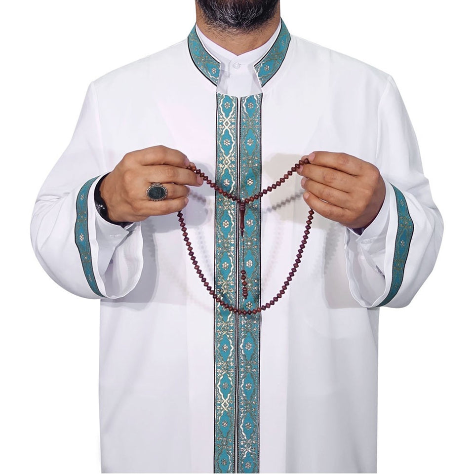 Turquoise Jubbah S, M, L, XL, XXL  Bordured Jubbah, Islamic Mens Wear, Mens Abaya, Thobe, Galabiyya, Long Kurta, Cubbe AKCN04
