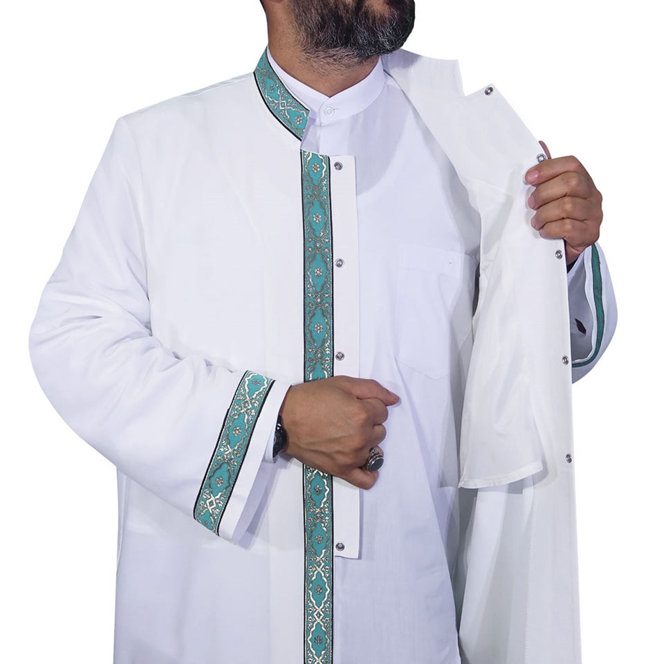 Turquoise Jubbah S, M, L, XL, XXL  Bordured Jubbah, Islamic Mens Wear, Mens Abaya, Thobe, Galabiyya, Long Kurta, Cubbe AKCN04