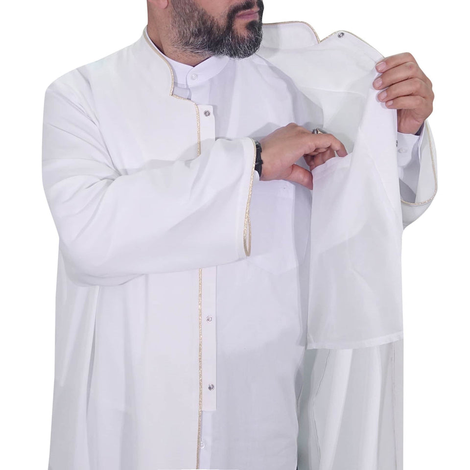 S, M, L, XL, XXL White Jubba with Bias Mens Wear, Thobe Galabiyya, Jubbah, Omani, Jellabiya, Disdash, Robe, Kurtah, Sunnah, Ramadan AKCN16