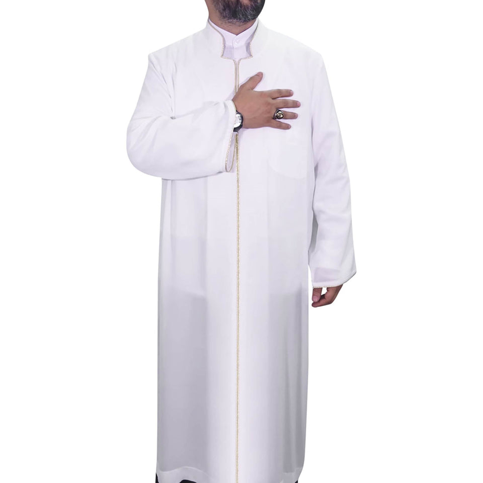 S, M, L, XL, XXL White Jubba with Bias Mens Wear, Thobe Galabiyya, Jubbah, Omani, Jellabiya, Disdash, Robe, Kurtah, Sunnah, Ramadan AKCN16