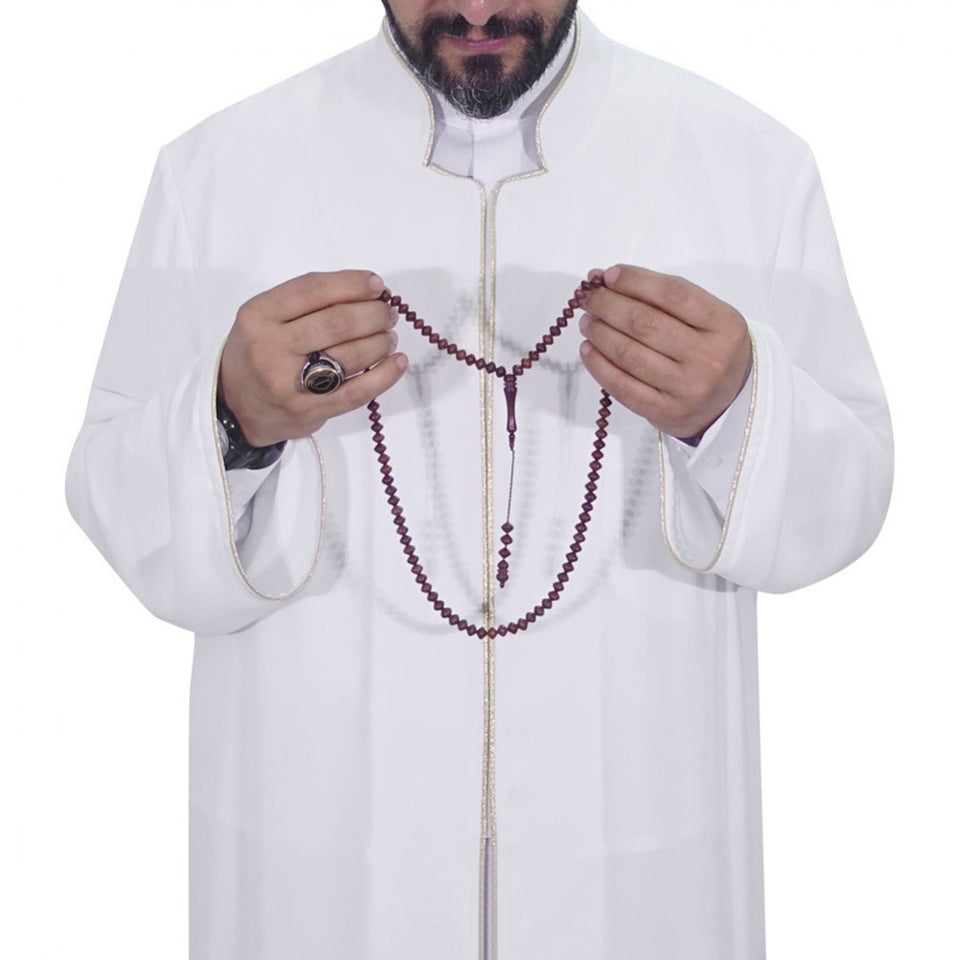 S, M, L, XL, XXL White Jubba with Bias Mens Wear, Thobe Galabiyya, Jubbah, Omani, Jellabiya, Disdash, Robe, Kurtah, Sunnah, Ramadan AKCN16