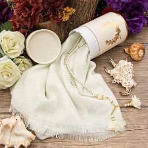Cream Cylinder Muslimah Gift Set, Shawl and Pearl Bead Tasbeeh Set, Housewarming Gift, Hajj Mabrour Gift Set MVD27