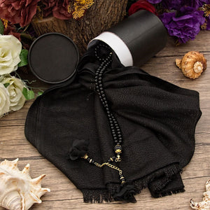 Matte Black Cylinder Gift Set, Shawl and Pearl Bead Tasbeeh Set, Housewarming Gift, Hajj Mabrour Gift Set MVD28