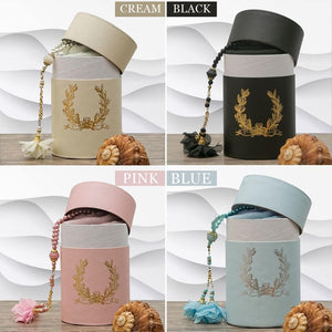 Cream Cylinder Muslimah Gift Set, Shawl and Pearl Bead Tasbeeh Set, Housewarming Gift, Hajj Mabrour Gift Set MVD27