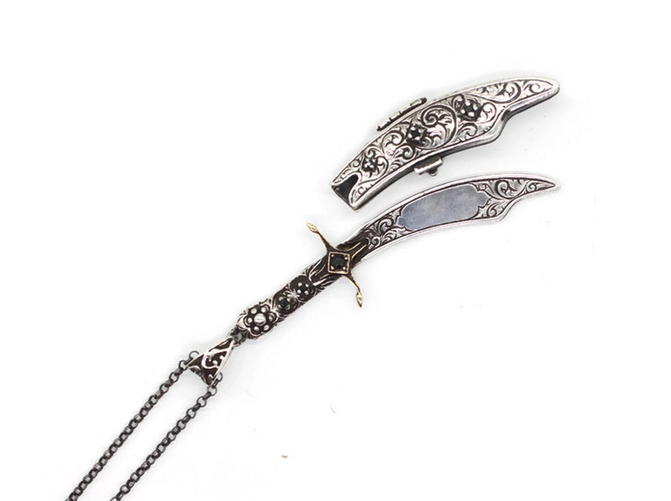 Personalised 925 Sterling Silver Ottoman Sword Necklace, Sword Pendant with its Scabbard, Ottoman Calligraphy Jewelry, Custom Jewelry