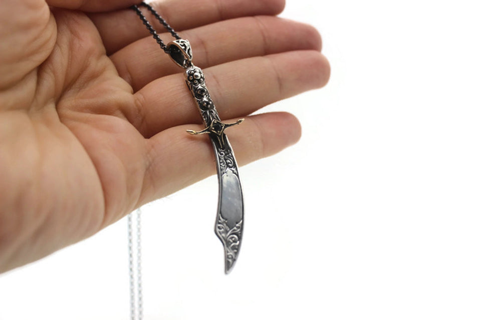 Personalised 925 Sterling Silver Ottoman Sword Necklace, Sword Pendant with its Scabbard, Ottoman Calligraphy Jewelry, Custom Jewelry