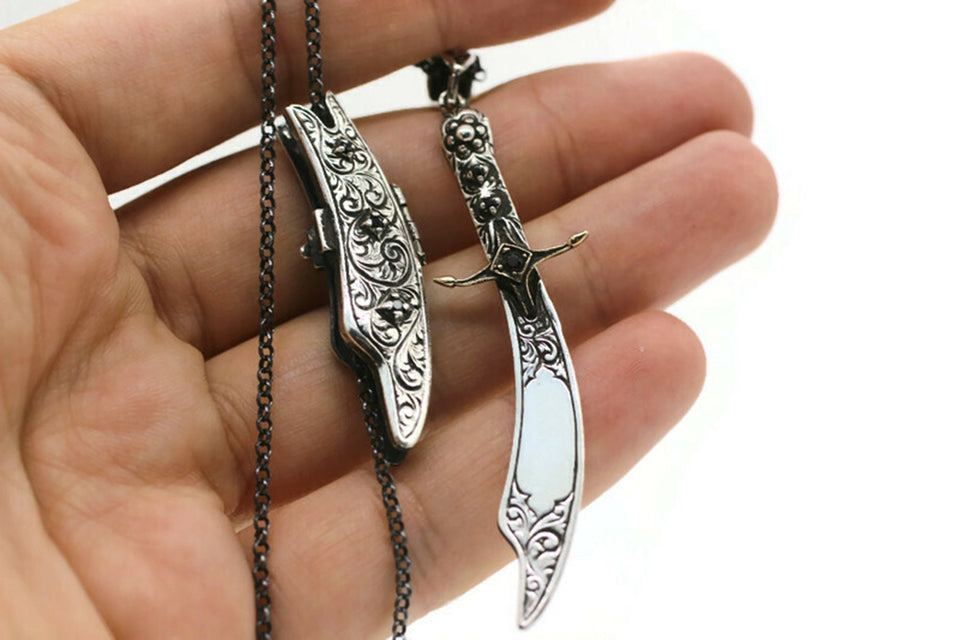 Personalised 925 Sterling Silver Ottoman Sword Necklace, Sword Pendant with its Scabbard, Ottoman Calligraphy Jewelry, Custom Jewelry