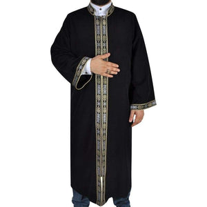 Black Long Kurta, Jubbah, Mens Islamic Wear Black Thobe with bordures, Galabiyya, Jubbah, Muslim Long Kurta