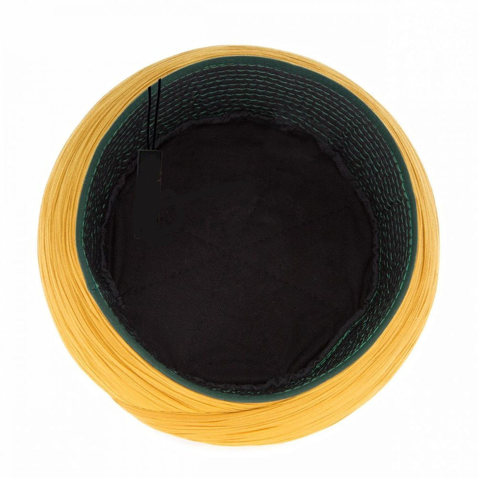 Yellow & Green Imamah - Islamic Unique Art Black 6m Cloth Imamah Sharif - Islamic Wear Kufi Taqiyah with shimla - imamah cap taqiyyah hat
