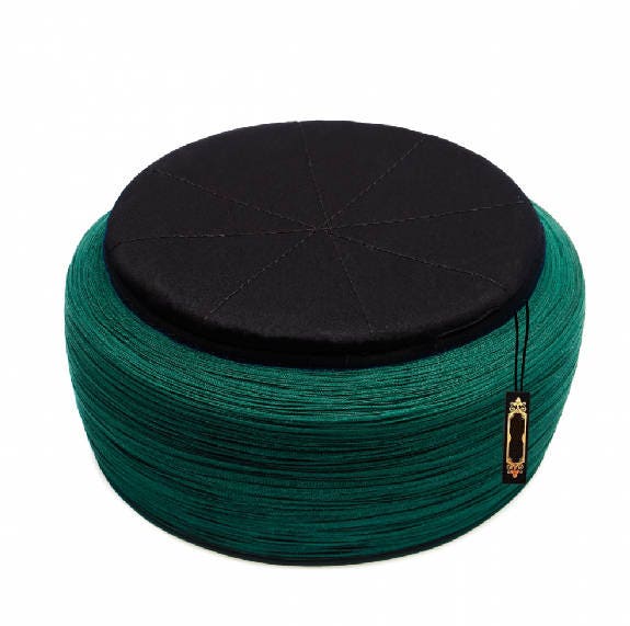 Handmade Black & Green Sarik, Pecinya, Sorban, imamah, Kufi Cap, Muslim Hat Hat Cap, Pagri, Skullcap, Ottoman Fez