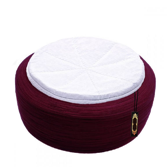 Handmade White & Bordeaux Sarik, Pecinya, Sorban, imamah, Kufi Cap, Muslim Men's Hat Cap, Pagri, Turban, Skullcap, Ottoman Fez