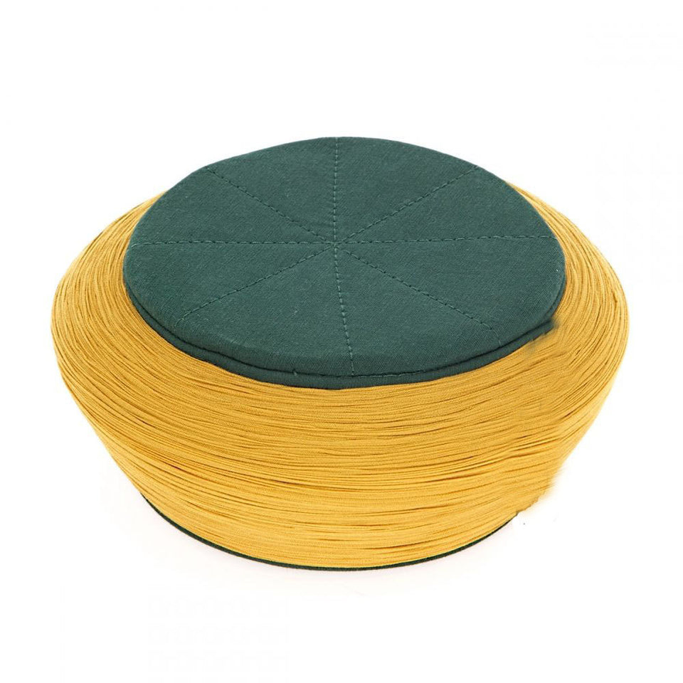 Yellow & Green Imamah - Islamic Unique Art Black 6m Cloth Imamah Sharif - Islamic Wear Kufi Taqiyah with shimla - imamah cap taqiyyah hat