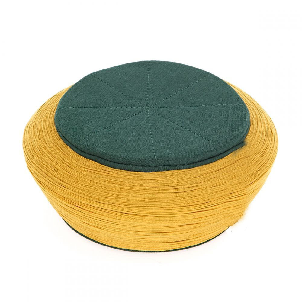 Yellow & Green Imamah - Islamic Unique Art Black 6m Cloth Imamah Sharif - Islamic Wear Kufi Taqiyah with shimla - imamah cap taqiyyah hat