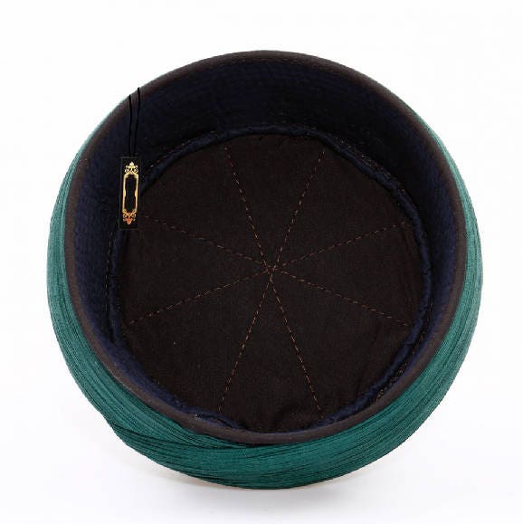 Handmade Black & Green Sarik, Pecinya, Sorban, imamah, Kufi Cap, Muslim Hat Hat Cap, Pagri, Skullcap, Ottoman Fez