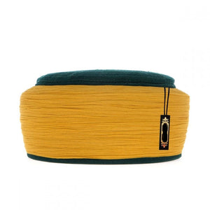 Hand Made Islamic Prayer Hat - Green Tughra Emroidered mustard Kufi- Koofi imamah Cap - muslim skul cap - Islamic cap - Sarik -