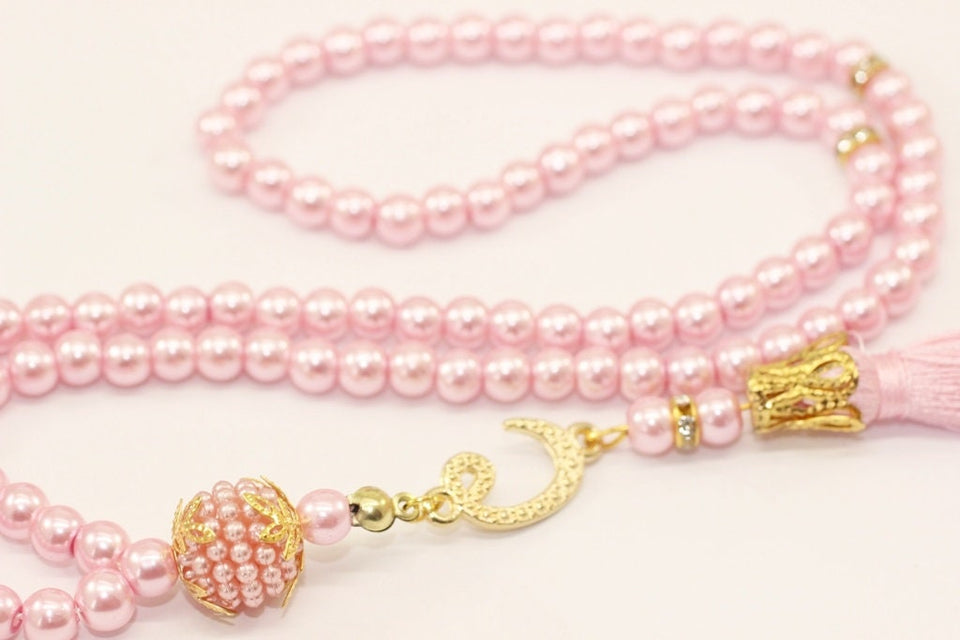 Kodan Pales Pink Misbahas, beads addu'o'i tare da wasika, Beads Addu'a ta 99 Misbaha, Masbaha, Tasbih, beads 6mm, Tasbeeh with Letter, TSSI