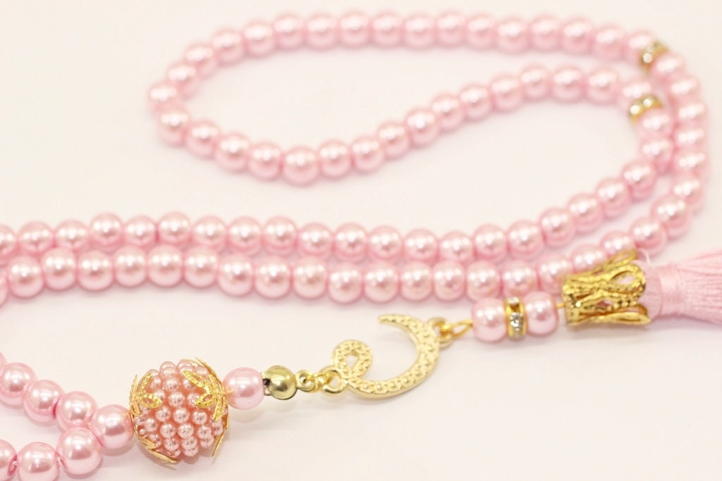 Pale Pink Misbahas, prayer beads with letter, Islamic Prayer Beads 99 Misbaha, Masbaha, Tasbih, 6mm beads, Tasbeeh with Letter, TSSI