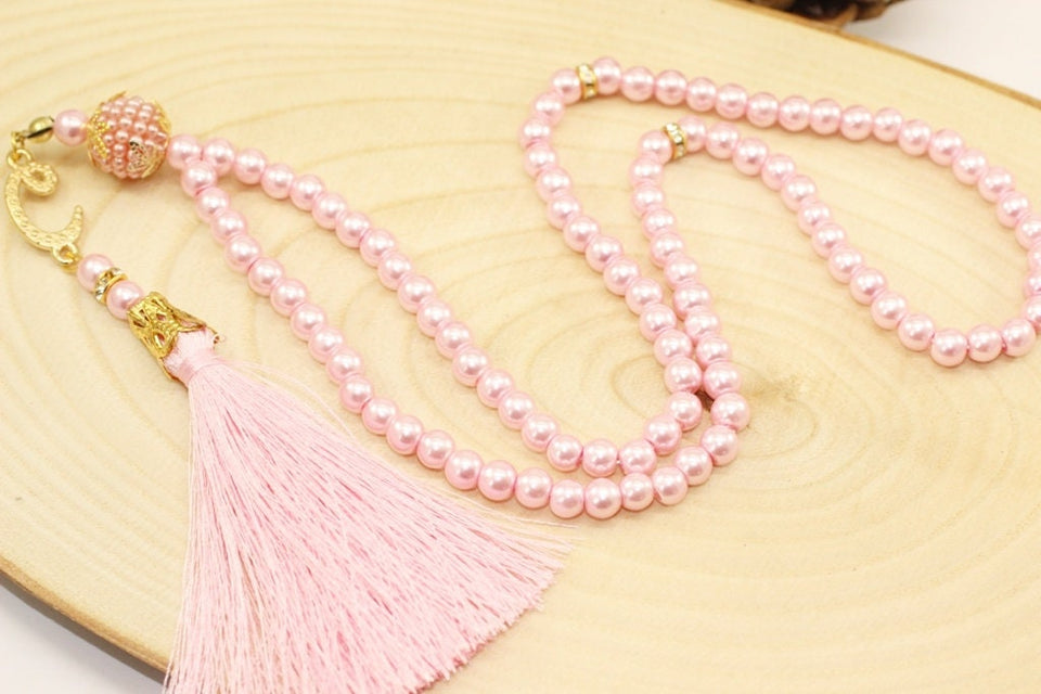 Kodan Pales Pink Misbahas, beads addu'o'i tare da wasika, Beads Addu'a ta 99 Misbaha, Masbaha, Tasbih, beads 6mm, Tasbeeh with Letter, TSSI