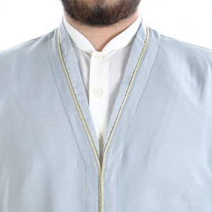 S M L XL Light Grey Men's Jilbab with Bias, Islamic Clothing Dishdash, Abaya Kurta Jubba