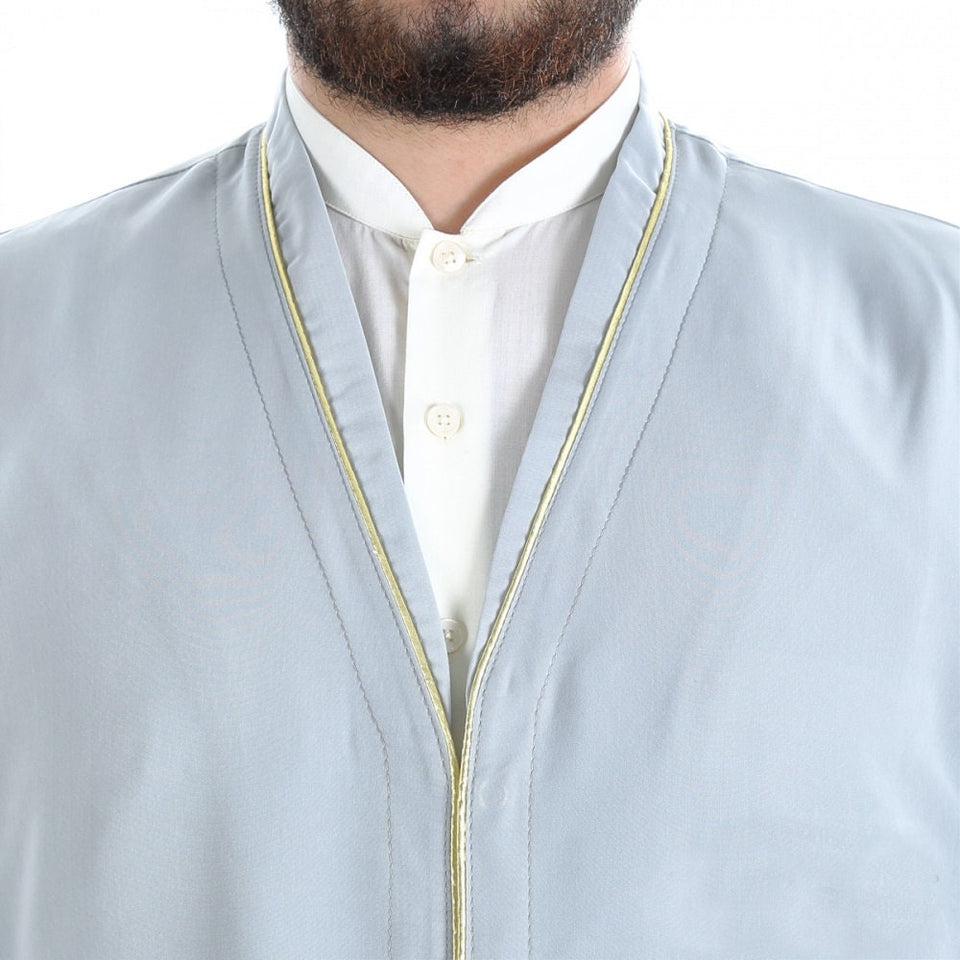 S M L XL Light Grey Men's Jilbab with Bias, Islamic Clothing Dishdash, Abaya Kurta Jubba