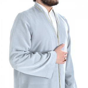S M L XL Light Grey Men's Jilbab with Bias, Islamic Clothing Dishdash, Abaya Kurta Jubba