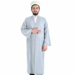 S M L XL Light Grey Men's Jilbab with Bias, Islamic Clothing Dishdash, Abaya Kurta Jubba