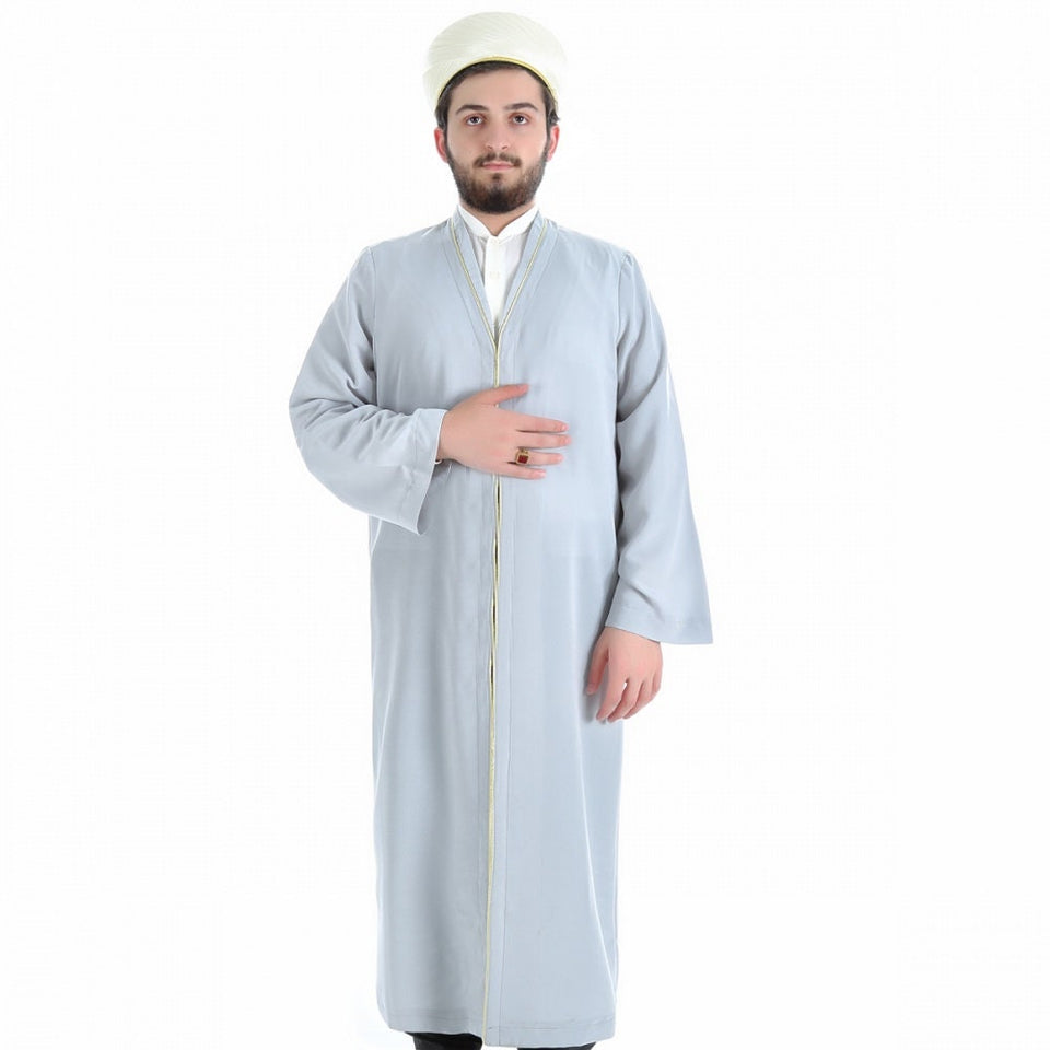 S M L XL Light Grey Men's Jilbab with Bias, Islamic Clothing Dishdash, Abaya Kurta Jubba