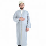 S M L XL Light Grey Men's Jilbab with Bias, Islamic Clothing Dishdash, Abaya Kurta Jubba