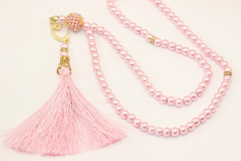 Kodan Pales Pink Misbahas, beads addu'o'i tare da wasika, Beads Addu'a ta 99 Misbaha, Masbaha, Tasbih, beads 6mm, Tasbeeh with Letter, TSSI