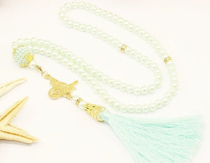 Menthol Green Misbahas, prayer beads with letter, Islamic Prayer Beads 99 Misbaha, Masbaha, Tasbih, 6mm beads, Tasbeeh with Letter, TSSI