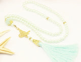 Menthol Green Misbahas, prayer beads with letter, Islamic Prayer Beads 99 Misbaha, Masbaha, Tasbih, 6mm beads, Tasbeeh with Letter, TSSI