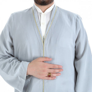 S M L XL Light Grey Men's Jilbab with Bias, Islamic Clothing Dishdash, Abaya Kurta Jubba